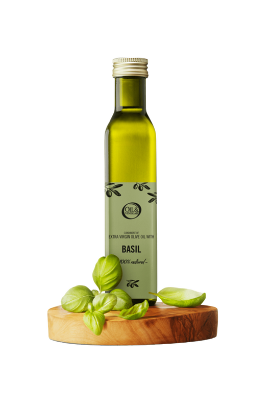 Extra virgin olive oil with basil